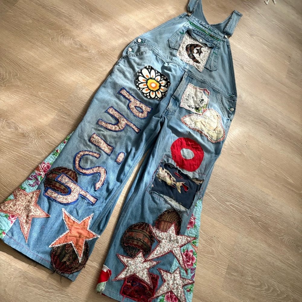Phish Upcycled Patchwork Hippie Overalls - Picture 4 of 15